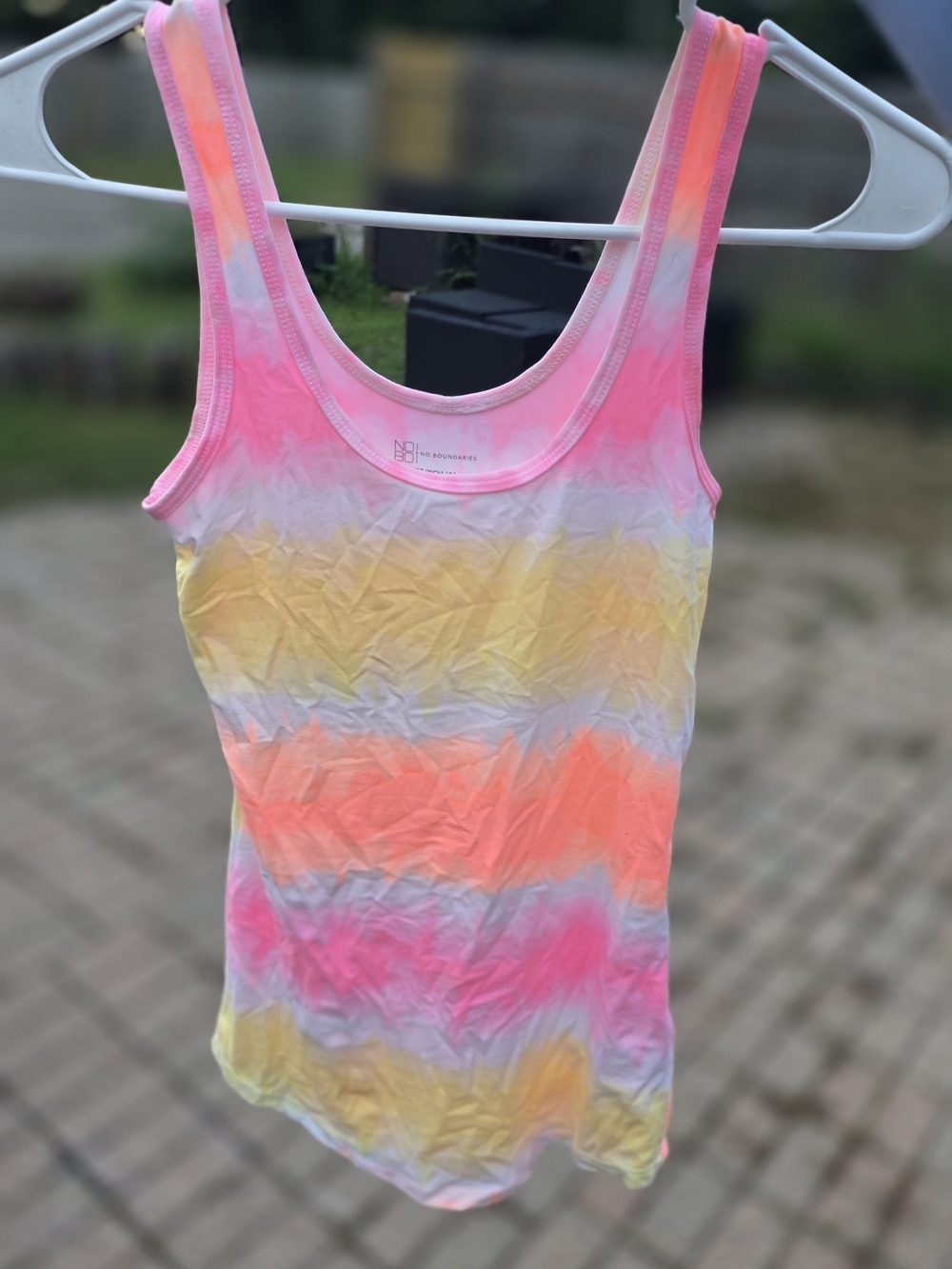 No Boundaries Pink, Yellow & Orange Tie-Dye Scoop Tank